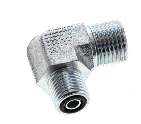 UN 11/16''-16 x UNF 9/16''-18 Male Zinc plated Steel 90 deg Elbow Fitting ORFS 630 Bar - Hydraulic