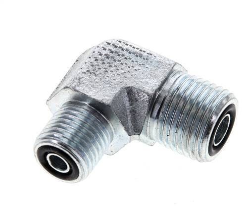 UN 11/16''-16 x UNF 9/16''-18 Male Zinc plated Steel 90 deg Elbow Fitting ORFS 630 Bar - Hydraulic