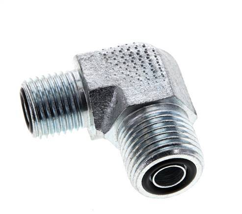 UN 11/16''-16 x UNF 9/16''-18 Male Zinc plated Steel 90 deg Elbow Fitting ORFS 630 Bar - Hydraulic