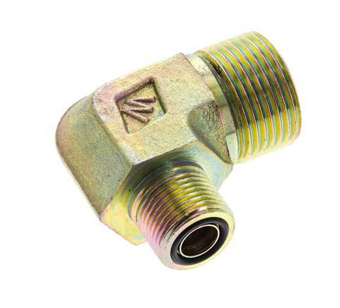 UN 1-3/16''-12 x UN 13/16''-16 Male Zinc plated Steel 90 deg Elbow Fitting ORFS 400 Bar - Hydraulic