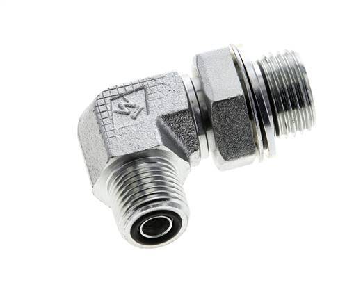 UN 11/16''-16 x G 1/2'' Male Zinc plated Steel 90 deg Elbow Fitting ORFS 400 Bar - Hydraulic