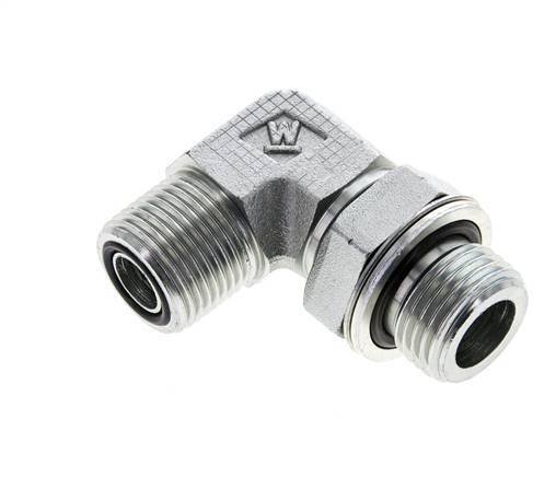 UN 13/16''-16 x G 1/2'' Male Zinc plated Steel 90 deg Elbow Fitting ORFS 400 Bar - Hydraulic