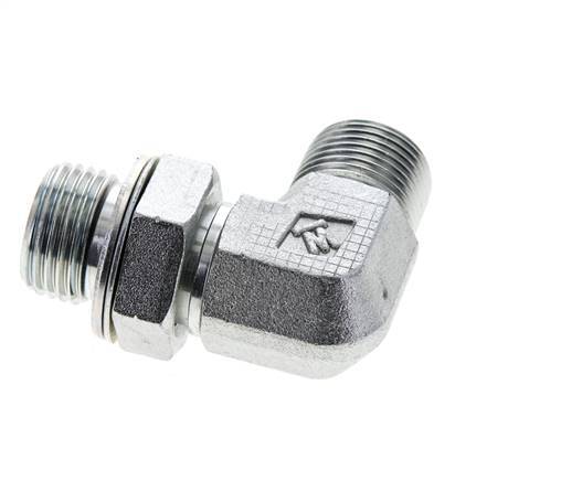 UN 13/16''-16 x G 1/2'' Male Zinc plated Steel 90 deg Elbow Fitting ORFS 400 Bar - Hydraulic