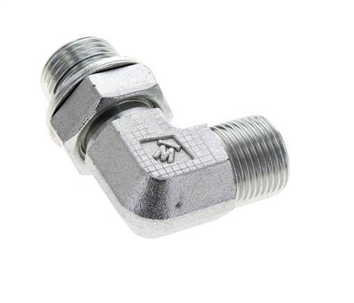 UN 13/16''-16 x G 1/2'' Male Zinc plated Steel 90 deg Elbow Fitting ORFS 400 Bar - Hydraulic