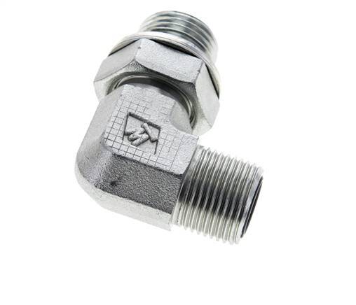 UN 13/16''-16 x G 1/2'' Male Zinc plated Steel 90 deg Elbow Fitting ORFS 400 Bar - Hydraulic