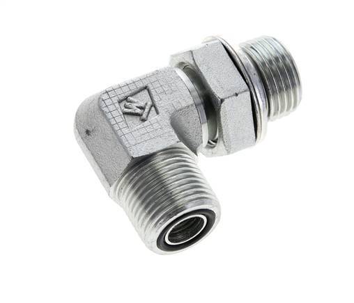 UN 13/16''-16 x G 1/2'' Male Zinc plated Steel 90 deg Elbow Fitting ORFS 400 Bar - Hydraulic