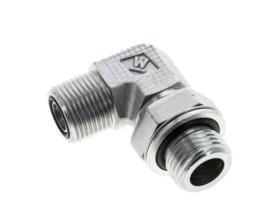 UN 13/16''-16 x G 1/2'' Male Zinc plated Steel 90 deg Elbow Fitting ORFS 400 Bar - Hydraulic