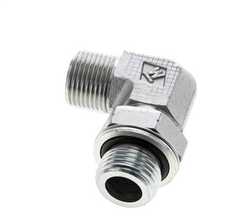 UN 13/16''-16 x G 1/2'' Male Zinc plated Steel 90 deg Elbow Fitting ORFS 400 Bar - Hydraulic