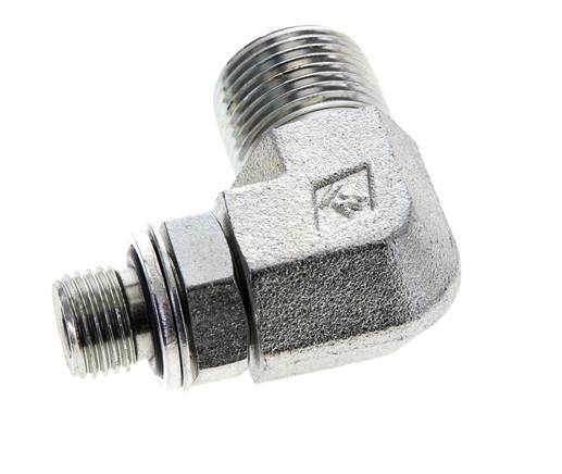 UN 13/16''-16 x G 1/4'' Male Zinc plated Steel 90 deg Elbow Fitting ORFS 400 Bar - Hydraulic