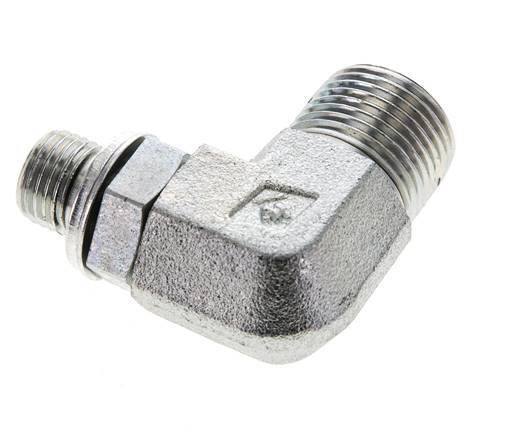 UN 13/16''-16 x G 1/4'' Male Zinc plated Steel 90 deg Elbow Fitting ORFS 400 Bar - Hydraulic