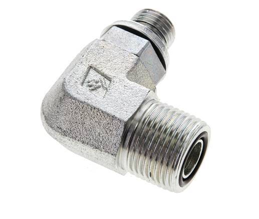 UN 13/16''-16 x G 1/4'' Male Zinc plated Steel 90 deg Elbow Fitting ORFS 400 Bar - Hydraulic