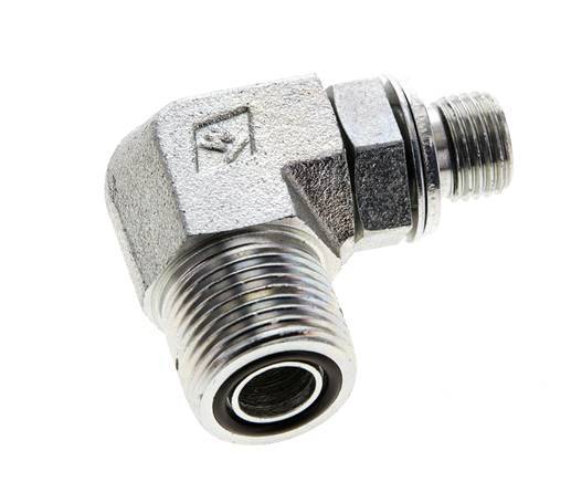 UN 13/16''-16 x G 1/4'' Male Zinc plated Steel 90 deg Elbow Fitting ORFS 400 Bar - Hydraulic