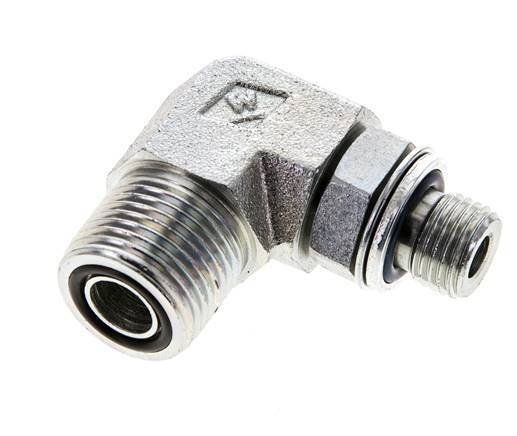 UN 13/16''-16 x G 1/4'' Male Zinc plated Steel 90 deg Elbow Fitting ORFS 400 Bar - Hydraulic