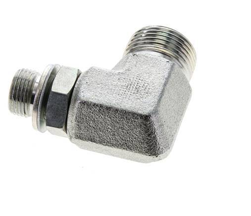 UNS 1''-14 x G 3/8'' Male Zinc plated Steel 90 deg Elbow Fitting ORFS 400 Bar - Hydraulic