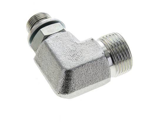 UNS 1''-14 x G 3/8'' Male Zinc plated Steel 90 deg Elbow Fitting ORFS 400 Bar - Hydraulic