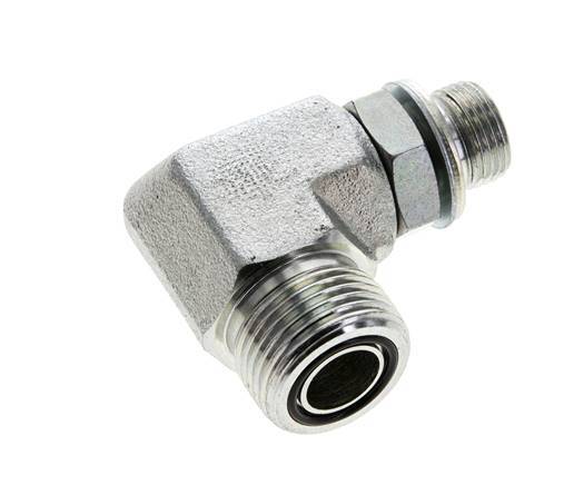 UNS 1''-14 x G 3/8'' Male Zinc plated Steel 90 deg Elbow Fitting ORFS 400 Bar - Hydraulic