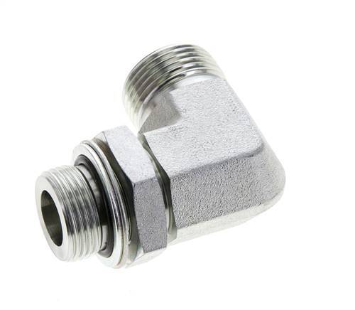 UN 1-3/16''-12 x G 3/4'' Male Zinc plated Steel 90 deg Elbow Fitting ORFS 400 Bar - Hydraulic