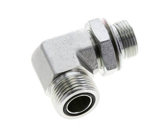 UN 1-3/16''-12 x G 3/4'' Male Zinc plated Steel 90 deg Elbow Fitting ORFS 400 Bar - Hydraulic