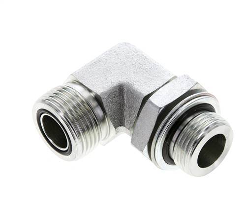 UN 1-3/16''-12 x G 3/4'' Male Zinc plated Steel 90 deg Elbow Fitting ORFS 400 Bar - Hydraulic