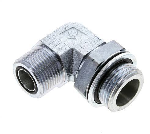 UN 1-3/16''-12 x G 1'' Male Zinc plated Steel 90 deg Elbow Fitting ORFS 315 Bar - Hydraulic