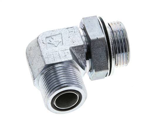 UN 1-3/16''-12 x G 1'' Male Zinc plated Steel 90 deg Elbow Fitting ORFS 315 Bar - Hydraulic