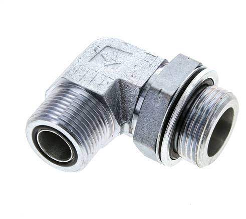 UN 1-3/16''-12 x G 1'' Male Zinc plated Steel 90 deg Elbow Fitting ORFS 315 Bar - Hydraulic