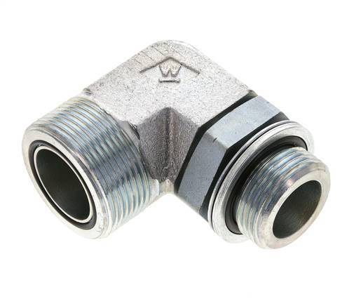 UN 1-11/16''-12 x G 1'' Male Zinc plated Steel 90 deg Elbow Fitting ORFS 250 Bar - Hydraulic