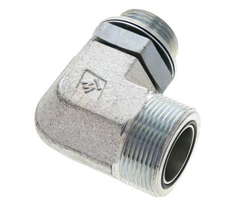 UN 1-11/16''-12 x G 1'' Male Zinc plated Steel 90 deg Elbow Fitting ORFS 250 Bar - Hydraulic