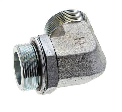 UN 2''-12 x G 1 1/2'' Male Zinc plated Steel 90 deg Elbow Fitting ORFS 200 Bar - Hydraulic