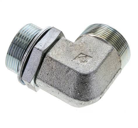 UN 2''-12 x G 1 1/2'' Male Zinc plated Steel 90 deg Elbow Fitting ORFS 200 Bar - Hydraulic