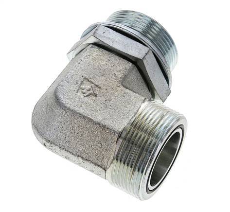 UN 2''-12 x G 1 1/2'' Male Zinc plated Steel 90 deg Elbow Fitting ORFS 200 Bar - Hydraulic
