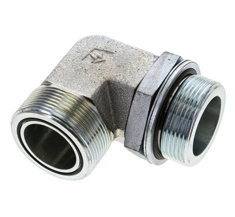 UN 2''-12 x G 1 1/2'' Male Zinc plated Steel 90 deg Elbow Fitting ORFS 200 Bar - Hydraulic