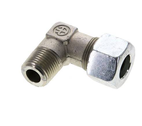 1/2'' NPT Male x 16S Zinc plated Steel 90 deg Elbow Cutting ring 400 Bar DIN 2353