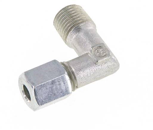 R 1/4'' Male x 6L Zinc plated Steel 90 deg Elbow Fitting 315 Bar DIN 2353