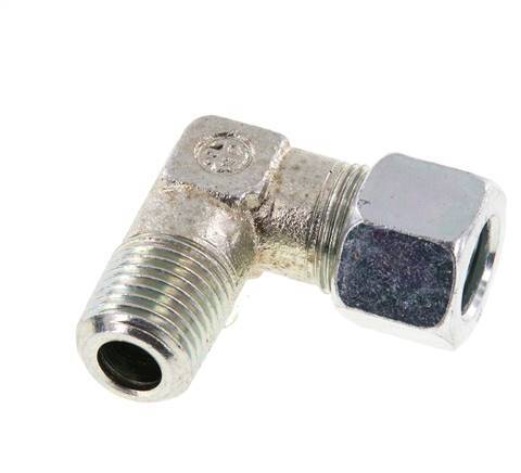 R 1/4'' Male x 10LL Zinc plated Steel 90 deg Elbow Fitting 100 Bar DIN 2353
