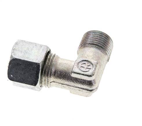 3/8'' NPT Male x 10S Zinc plated Steel 90 deg Elbow Cutting ring 630 Bar DIN 2353