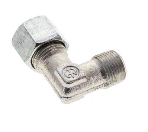 3/8'' NPT Male x 10S Zinc plated Steel 90 deg Elbow Cutting ring 630 Bar DIN 2353