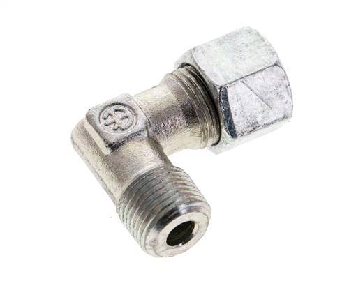 3/8'' NPT Male x 10S Zinc plated Steel 90 deg Elbow Cutting ring 630 Bar DIN 2353