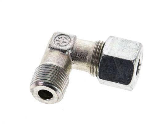 3/8'' NPT Male x 10S Zinc plated Steel 90 deg Elbow Cutting ring 630 Bar DIN 2353