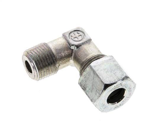 3/8'' NPT Male x 10S Zinc plated Steel 90 deg Elbow Cutting ring 630 Bar DIN 2353