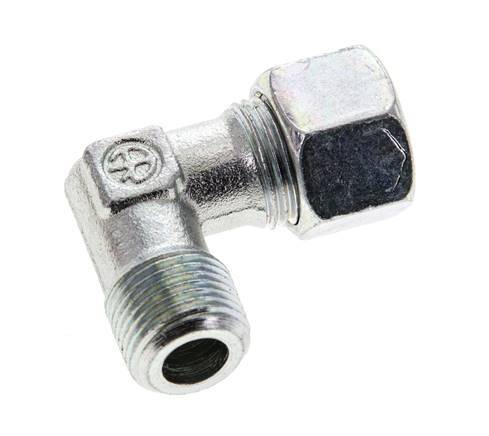 3/8'' NPT Male x 12L Zinc plated Steel 90 deg Elbow Cutting ring 315 Bar DIN 2353