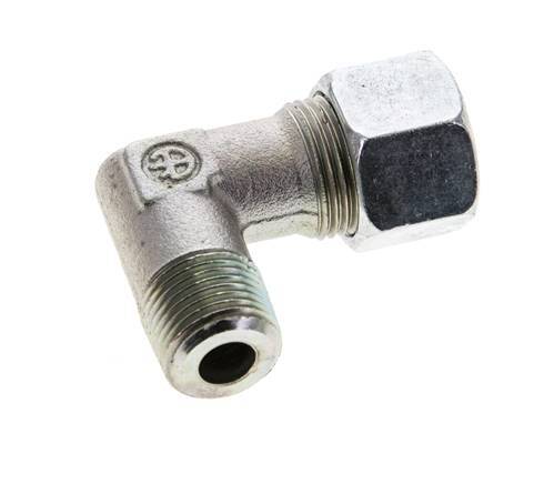 3/8'' NPT Male x 12S Zinc plated Steel 90 deg Elbow Cutting ring 630 Bar DIN 2353