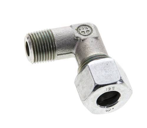 3/8'' NPT Male x 12S Zinc plated Steel 90 deg Elbow Cutting ring 630 Bar DIN 2353