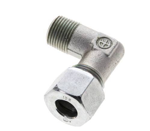 3/8'' NPT Male x 12S Zinc plated Steel 90 deg Elbow Cutting ring 630 Bar DIN 2353