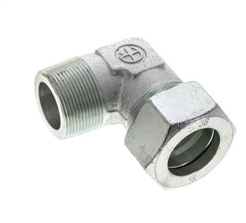 1 1/2'' NPT Male x 38S Zinc plated Steel 90 deg Elbow Cutting ring 315 Bar DIN 2353