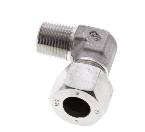 1/2'' NPT Male x 16S Stainless steel 90 deg Elbow Cutting ring 400 Bar DIN 2353