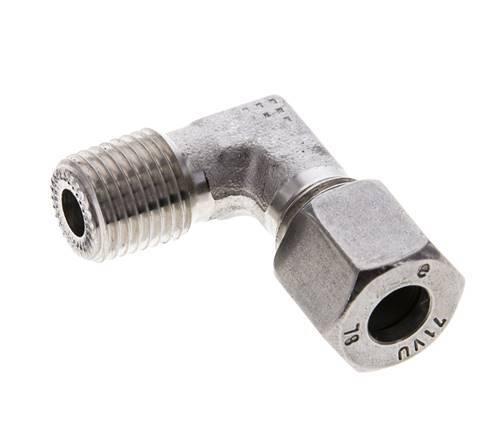 1/4'' NPT Male x 8L Stainless steel 90 deg Elbow Cutting ring 315 Bar DIN 2353