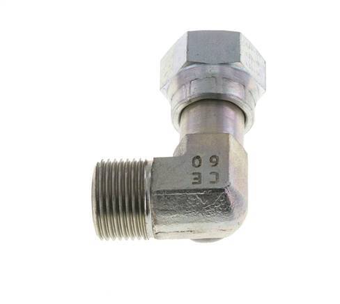 UN 13/16''-16 x UN 13/16''-16 M/F Zinc plated Steel 90 deg Elbow Fitting ORFS 630 Bar - Hydraulic