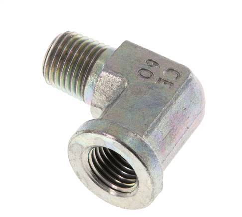 1/4'' NPT x 1/4'' NPT M/F Zinc plated Steel 90 deg Elbow Fitting 275 Bar - Hydraulic
