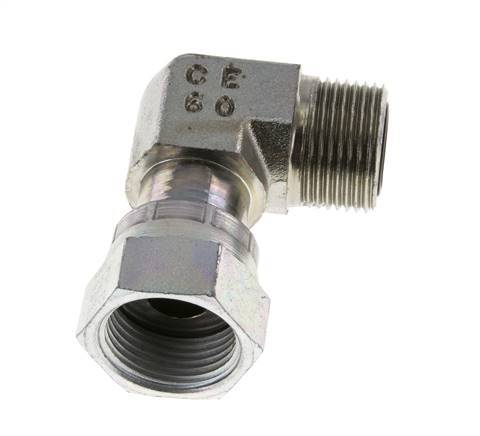 UNS 1''-14 x UNS 1''-14 M/F Zinc plated Steel 90 deg Elbow Fitting ORFS 400 Bar - Hydraulic